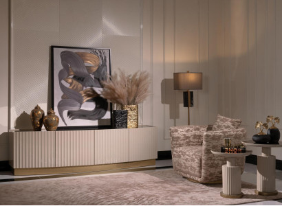 Living room Complete e Armchair Sideboard Side tables Set 4pcs Beige